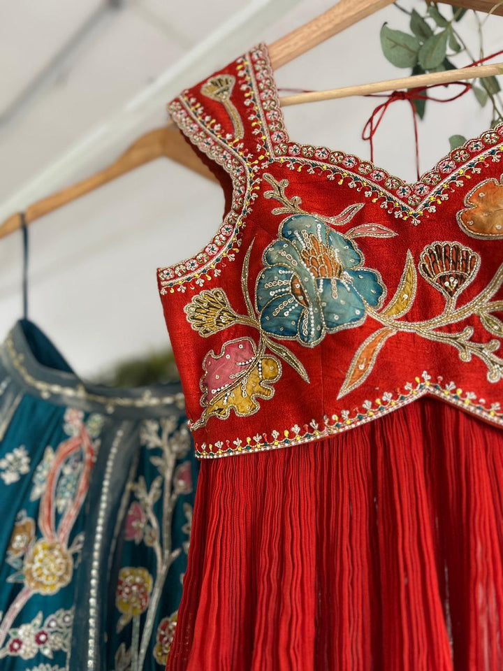 Nilima Crimson Tissue Silk Lehenga