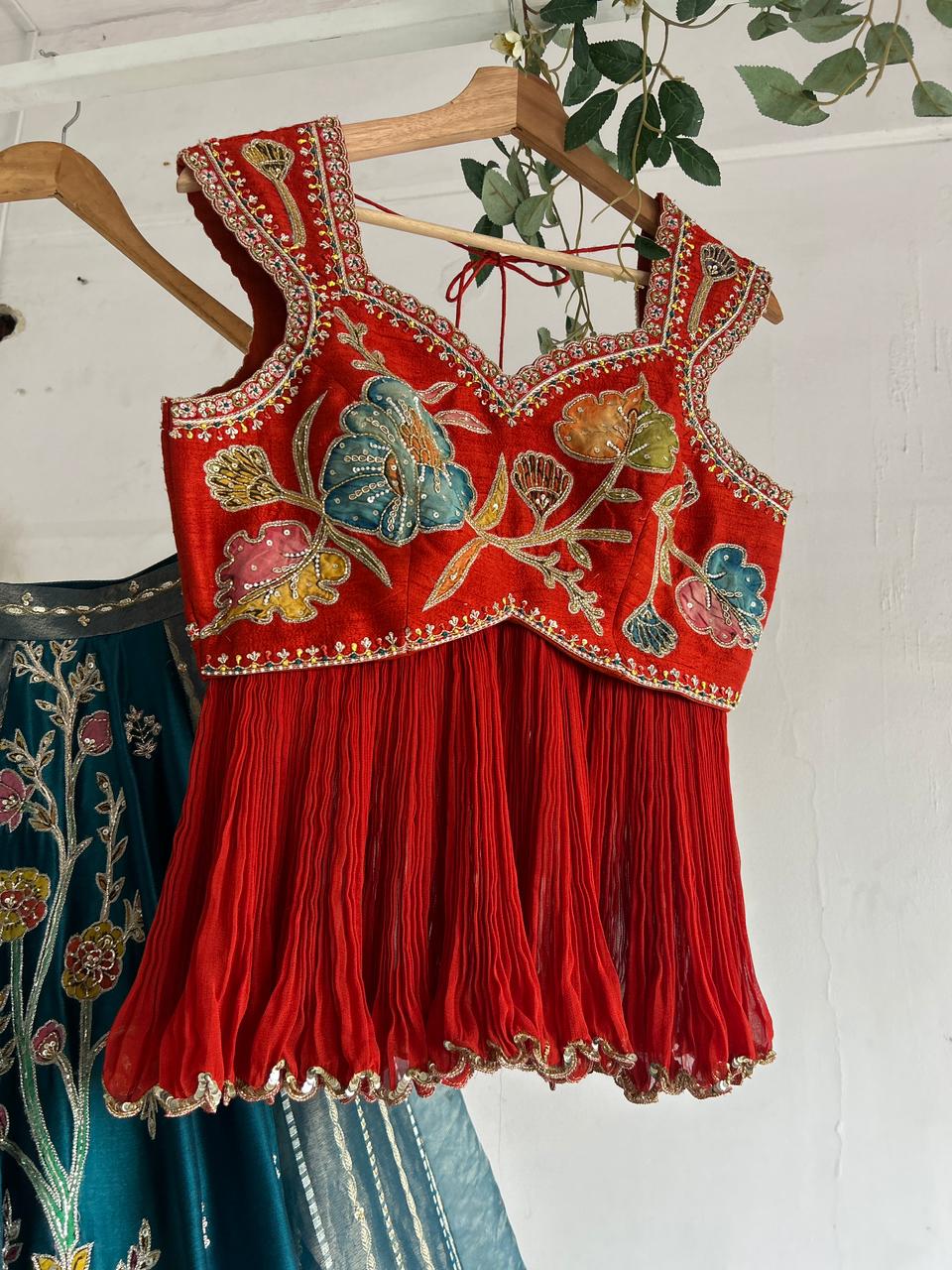 Nilima Crimson Tissue Silk Lehenga