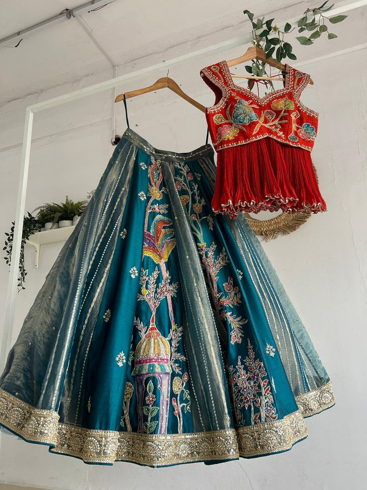 Nilima Crimson Tissue Silk Lehenga