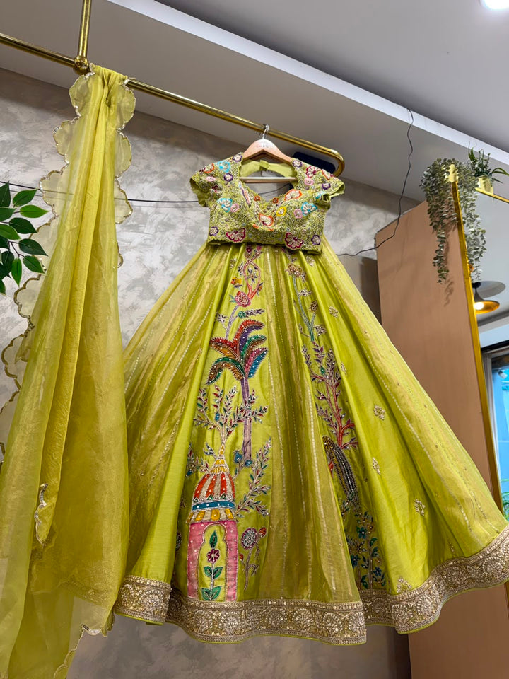 Lime Tissue Silk Lehenga