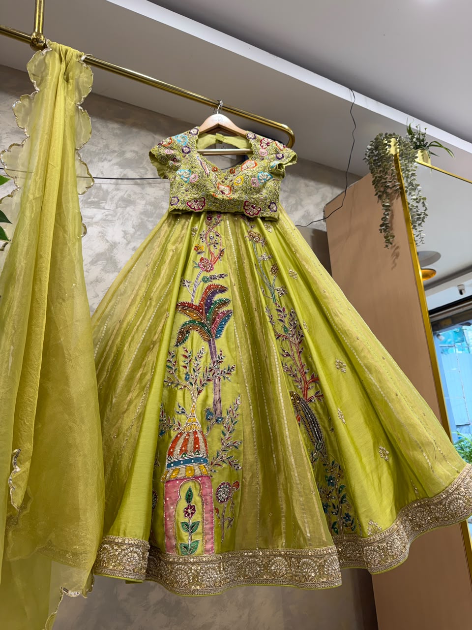 Lime Tissue Silk Lehenga