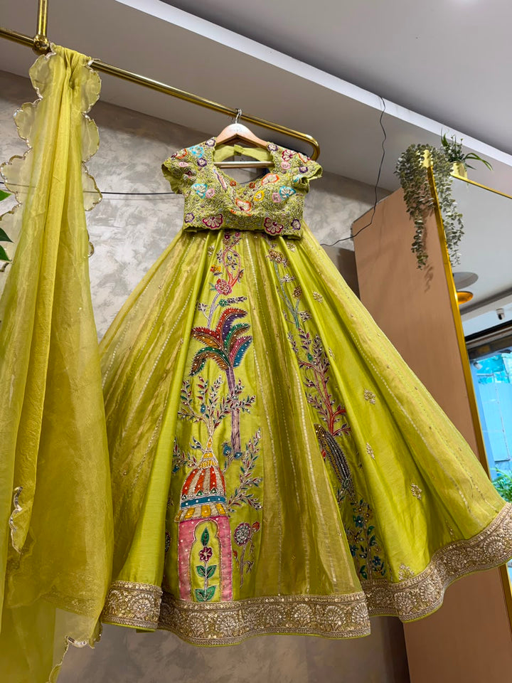Lime Tissue Silk Lehenga
