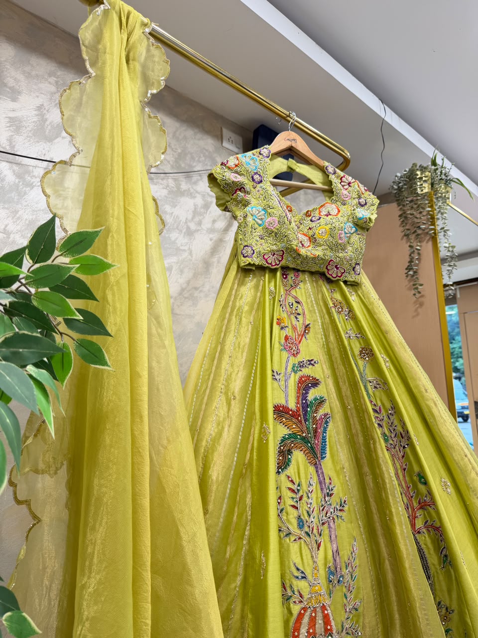 Lime Tissue Silk Lehenga