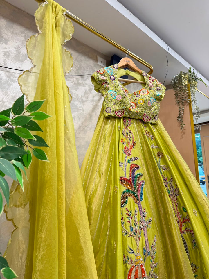 Lime Tissue Silk Lehenga