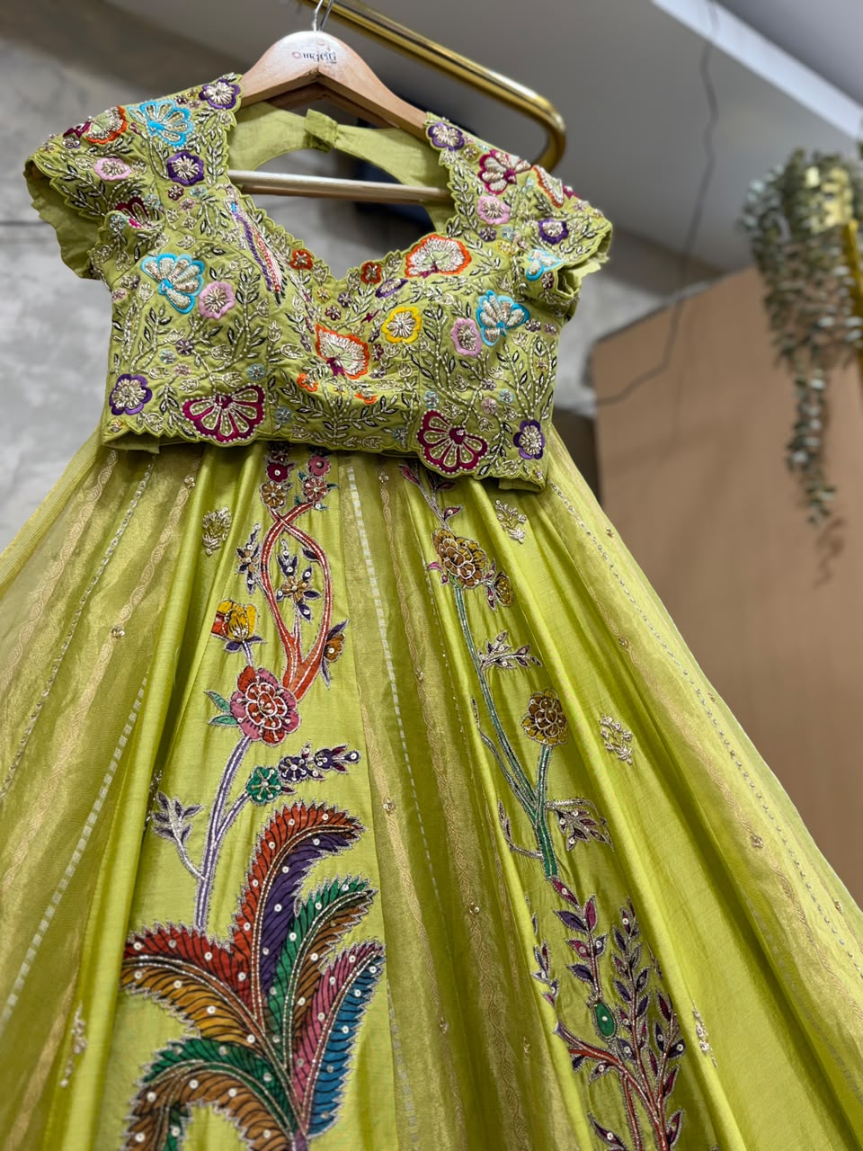 Lime Tissue Silk Lehenga