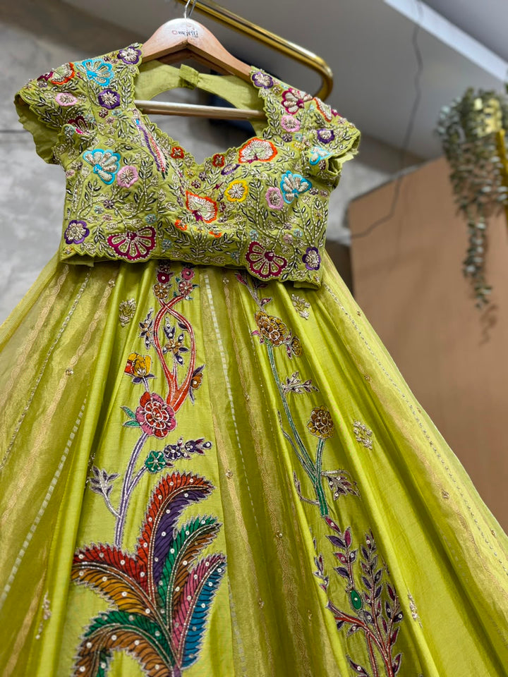 Lime Tissue Silk Lehenga