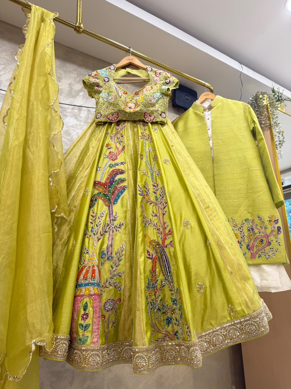 Lime Tissue Silk Lehenga