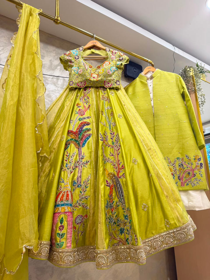 Lime Tissue Silk Lehenga