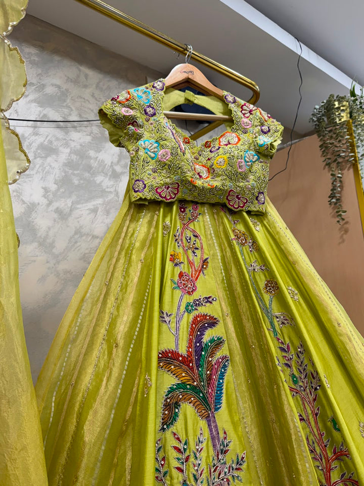 Lime Tissue Silk Lehenga