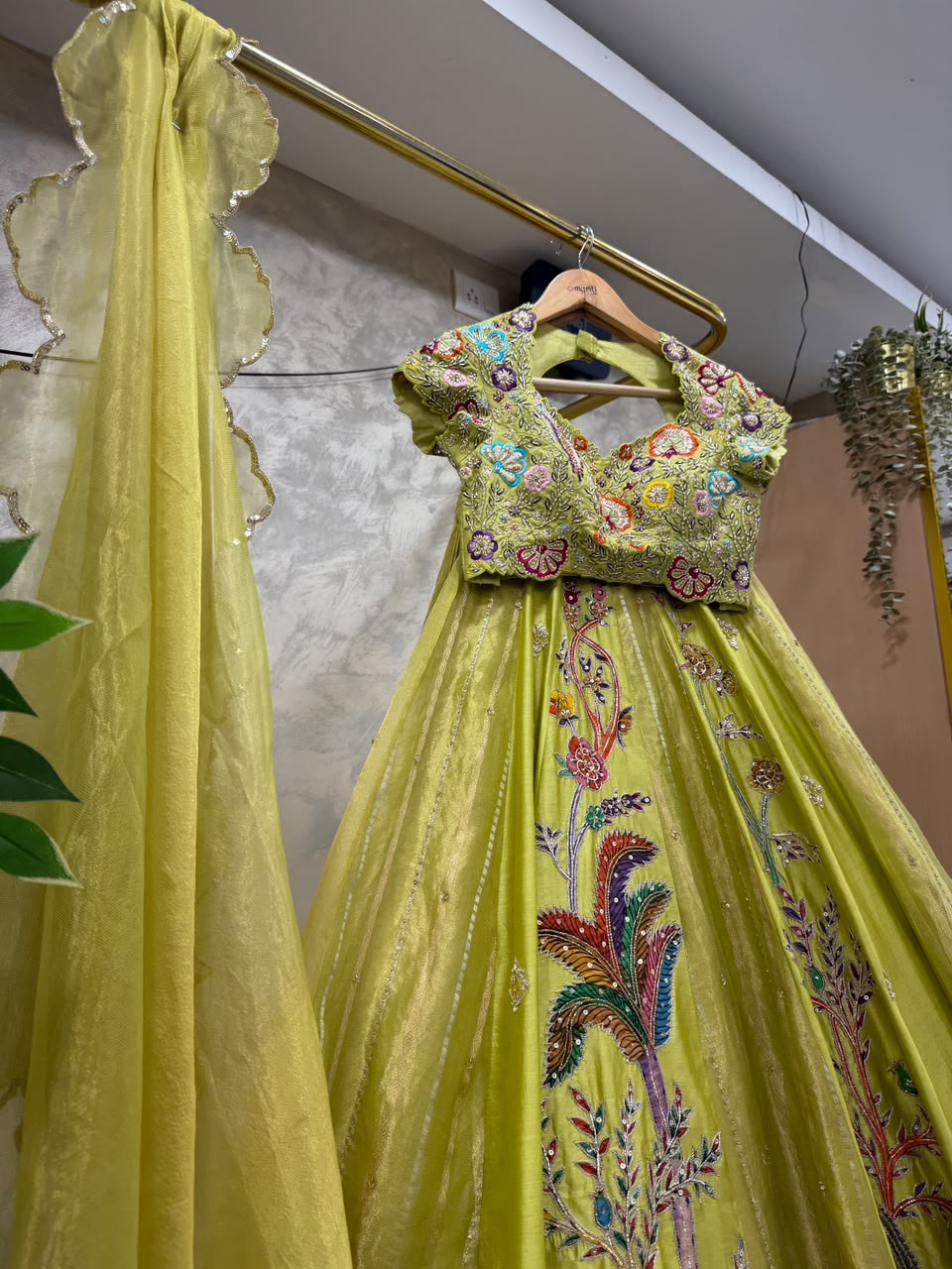 Lime Tissue Silk Lehenga