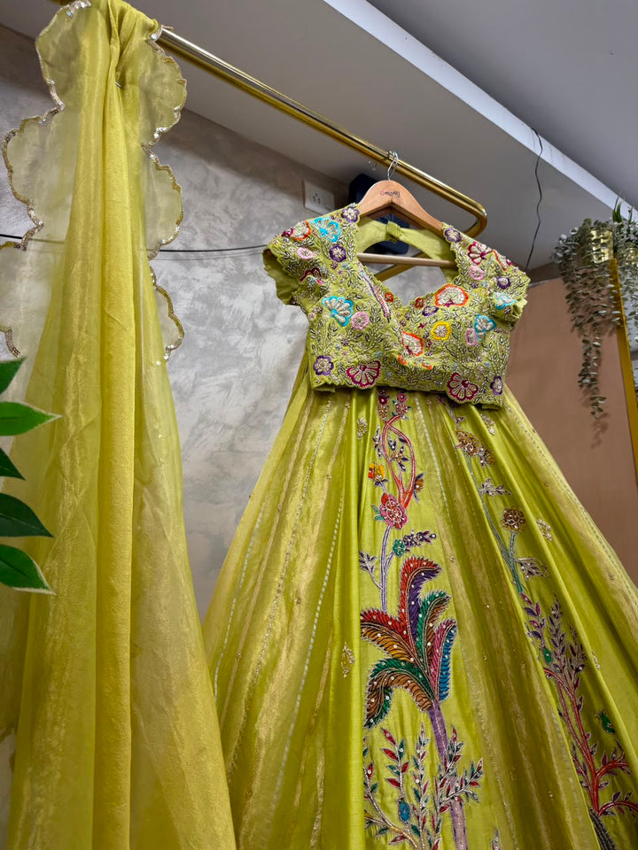 Lime Tissue Silk Lehenga