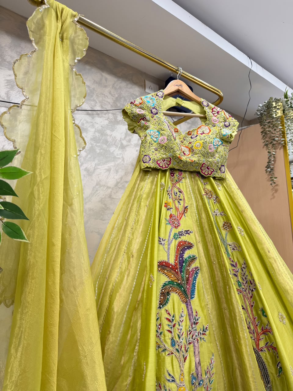 Lime Tissue Silk Lehenga