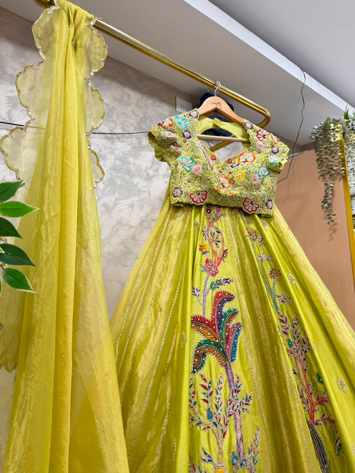 Lime Tissue Silk Lehenga