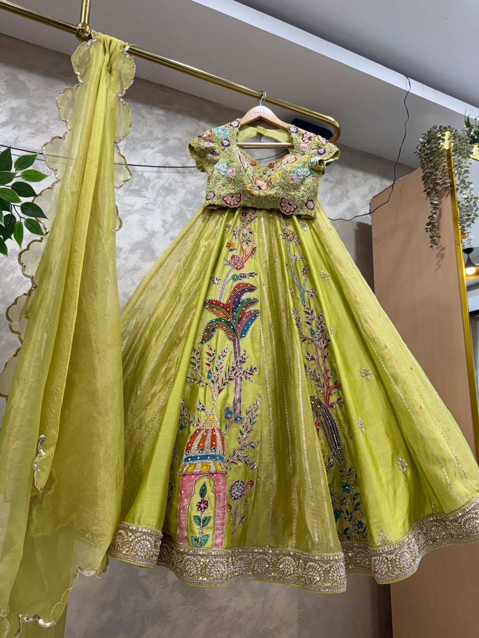 Lime Tissue Silk Lehenga