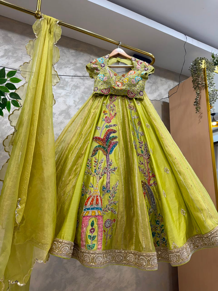 Lime Tissue Silk Lehenga