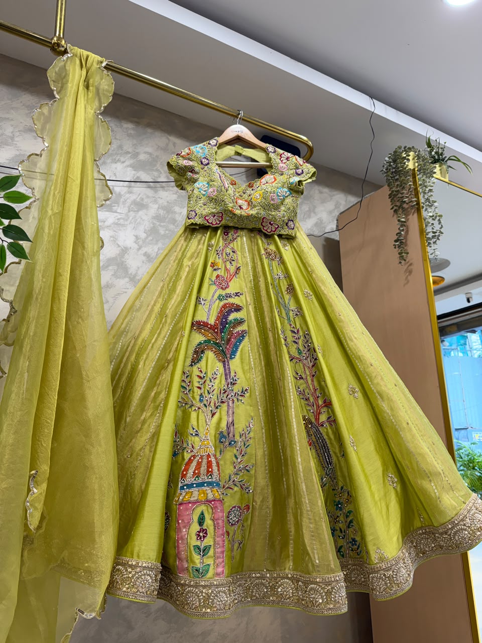Lime Tissue Silk Lehenga
