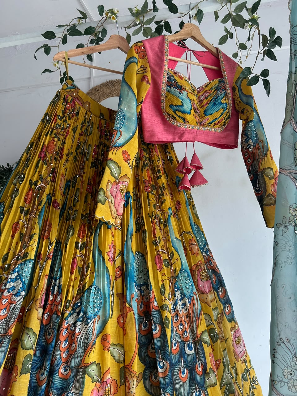 Yellow Pen Kalamkari Lehenga