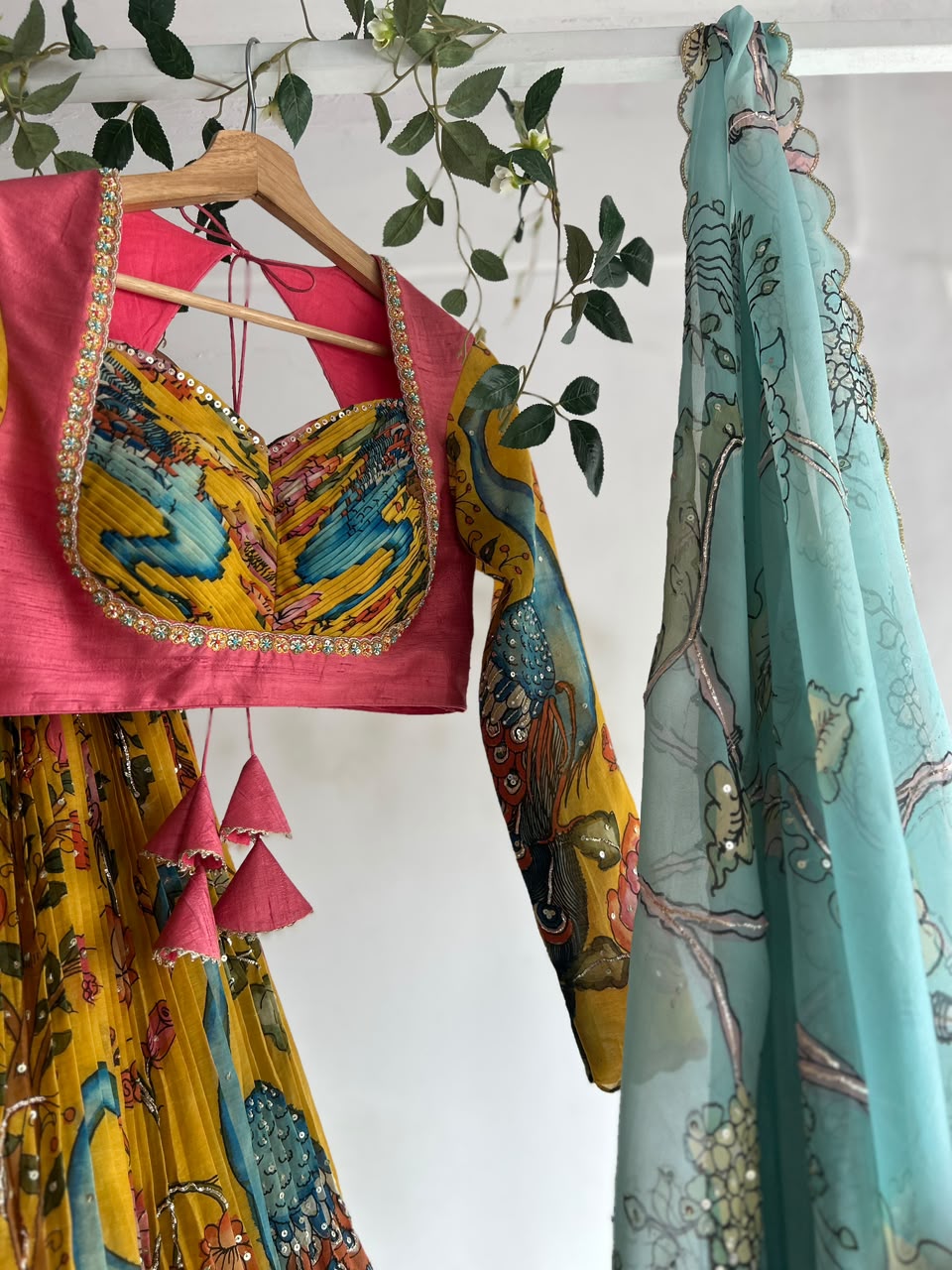 Yellow Pen Kalamkari Lehenga