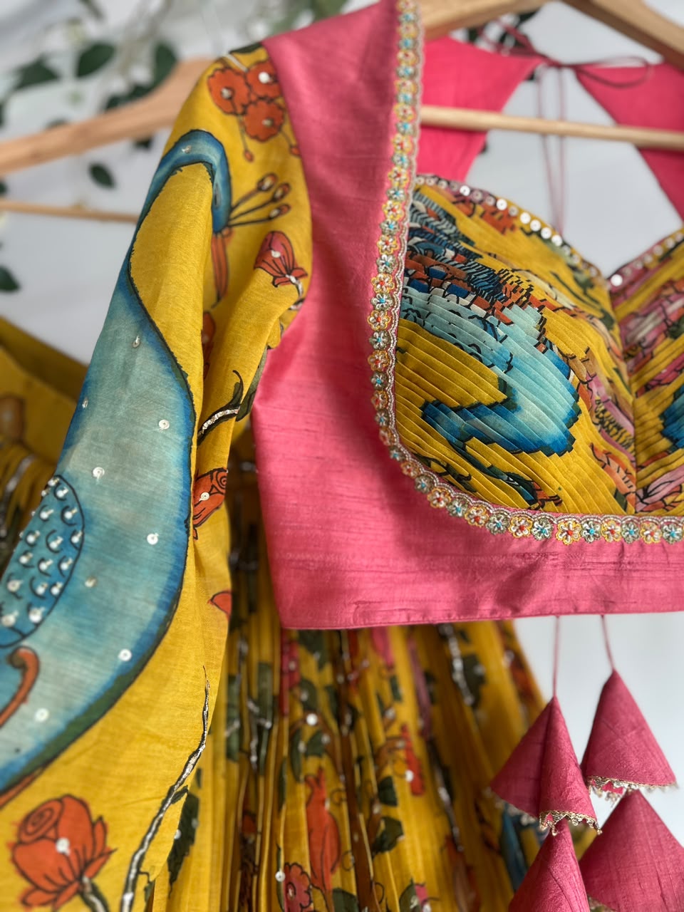 Yellow Pen Kalamkari Lehenga