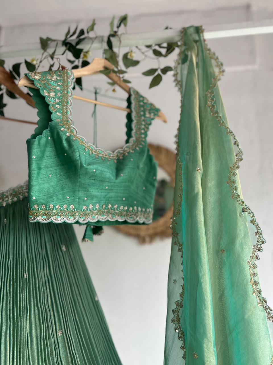 Sea Green Tissue Lehenga