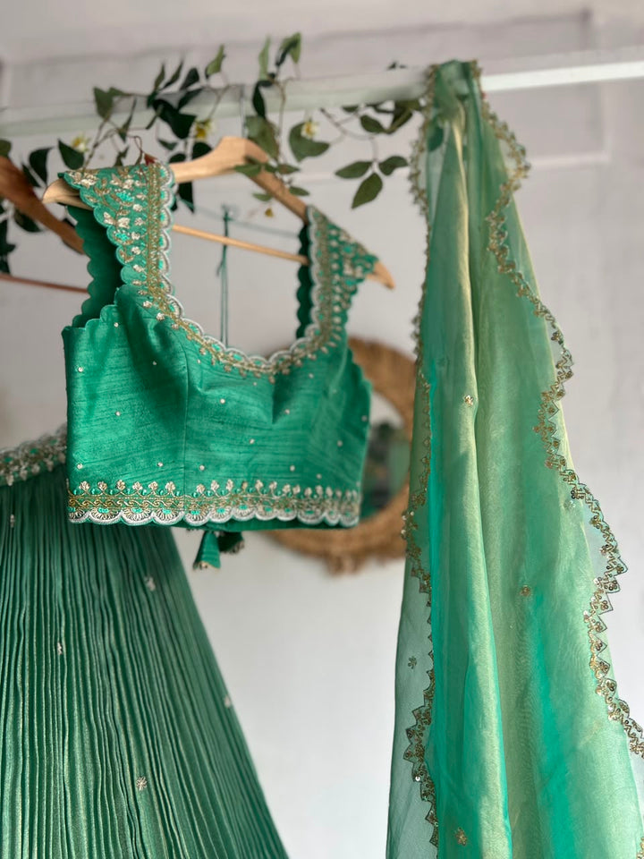 Sea Green Tissue Lehenga