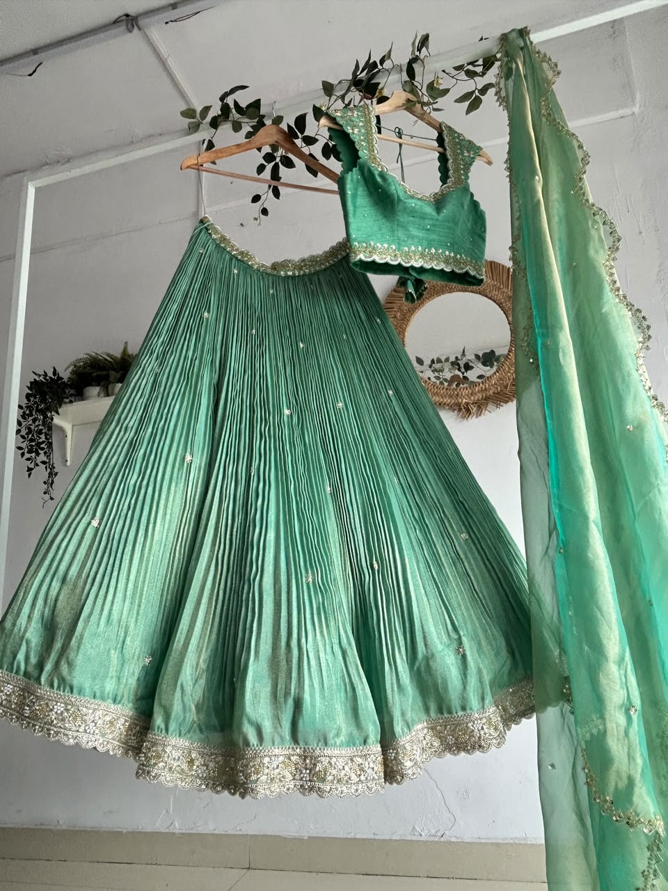 Sea Green Tissue Lehenga