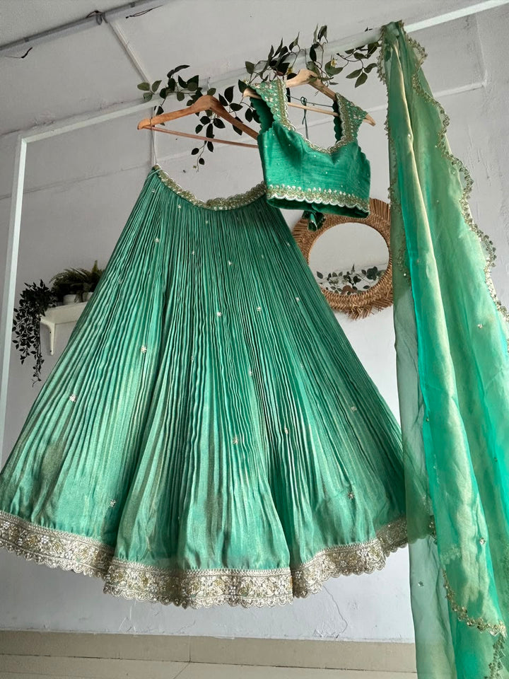 Sea Green Tissue Lehenga