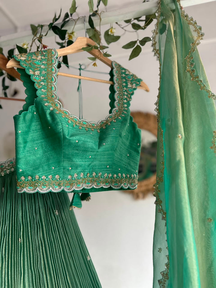 Sea Green Tissue Lehenga