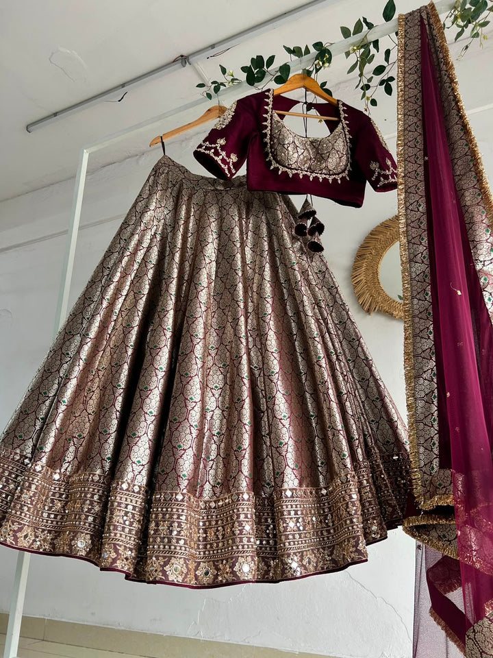 Plum Banaras Silk Lehenga