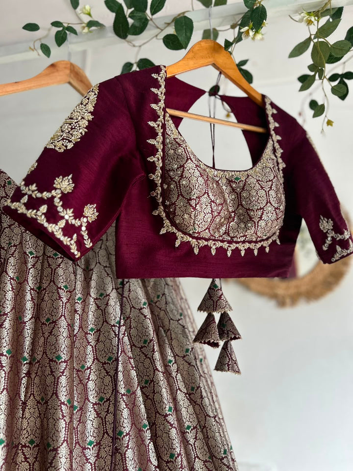Plum Banaras Silk Lehenga