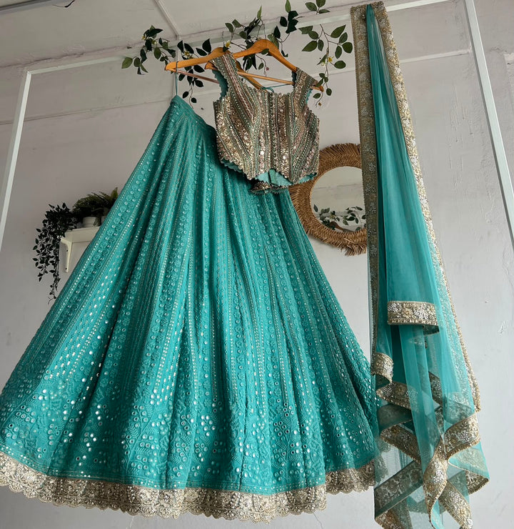 Sky Blue Chikankari Lehenga