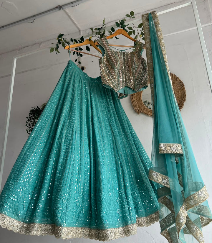 Sky Blue Chikankari Lehenga