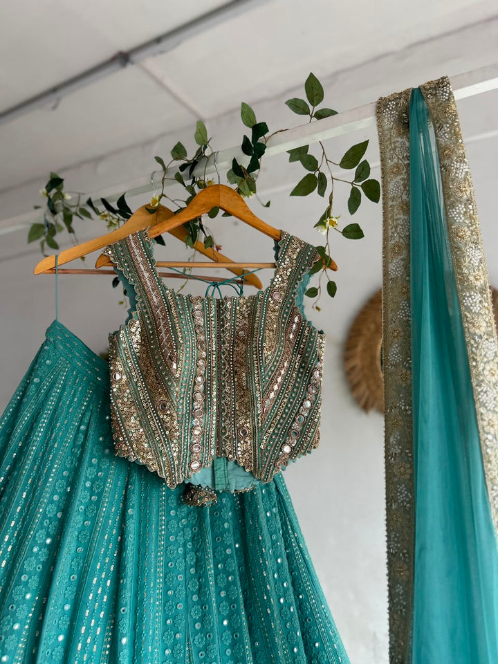 Sky Blue Chikankari Lehenga