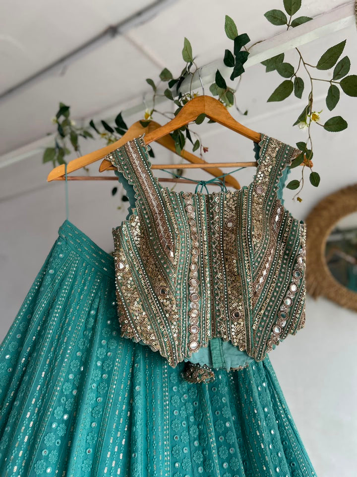 Sky Blue Chikankari Lehenga