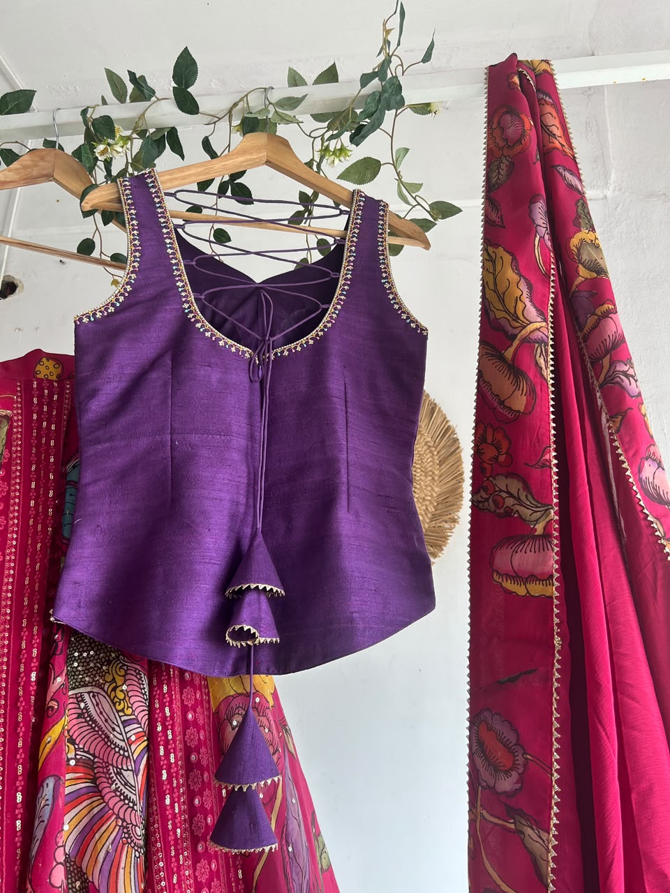 Purple & Magenta Pen Kalamkari Lehenga