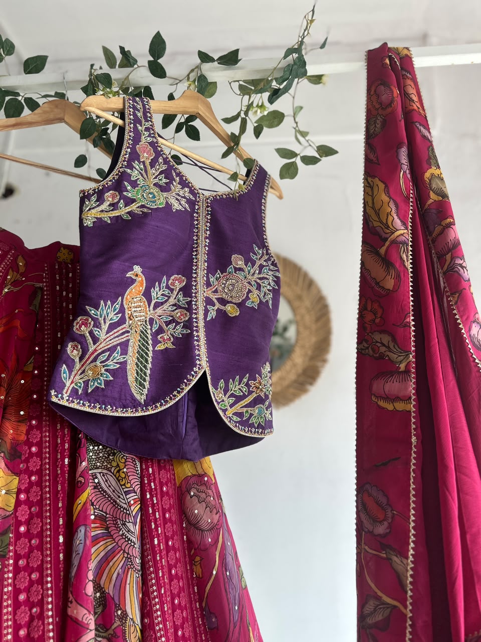Purple & Magenta Pen Kalamkari Lehenga