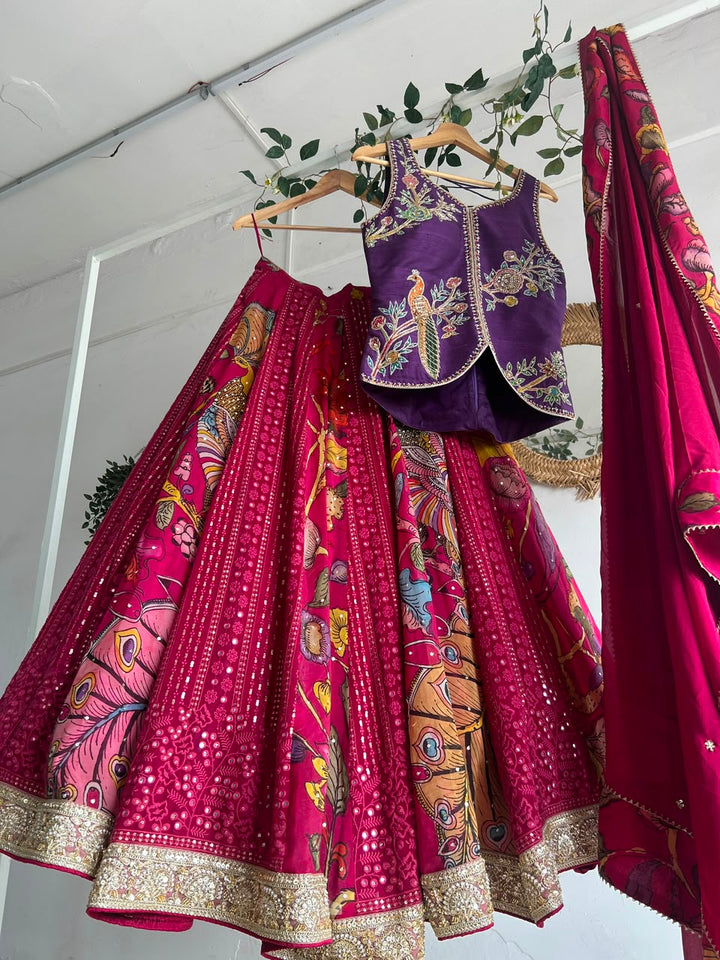 Purple & Magenta Pen Kalamkari Lehenga