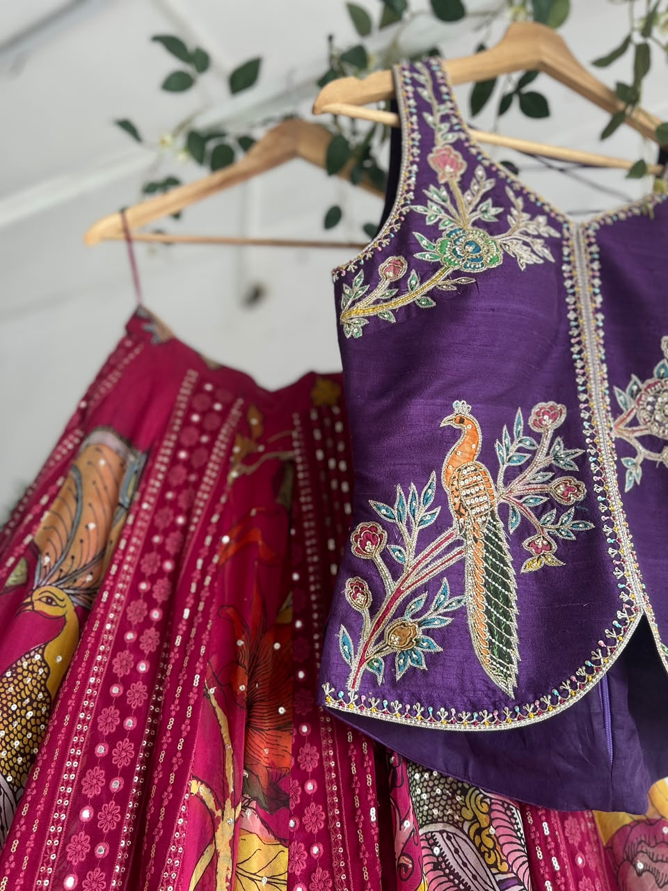 Purple & Magenta Pen Kalamkari Lehenga