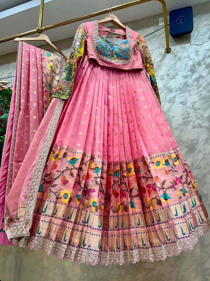 Pink Kota Silk Lehenga