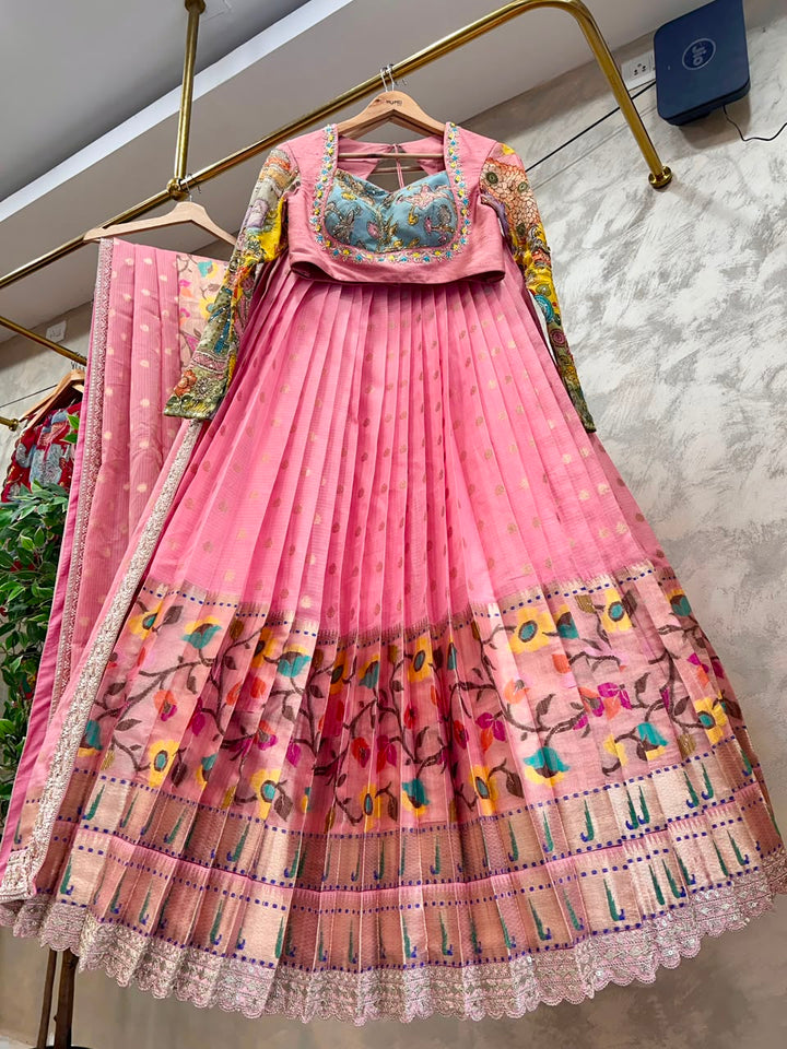 Pink Kota Silk Lehenga