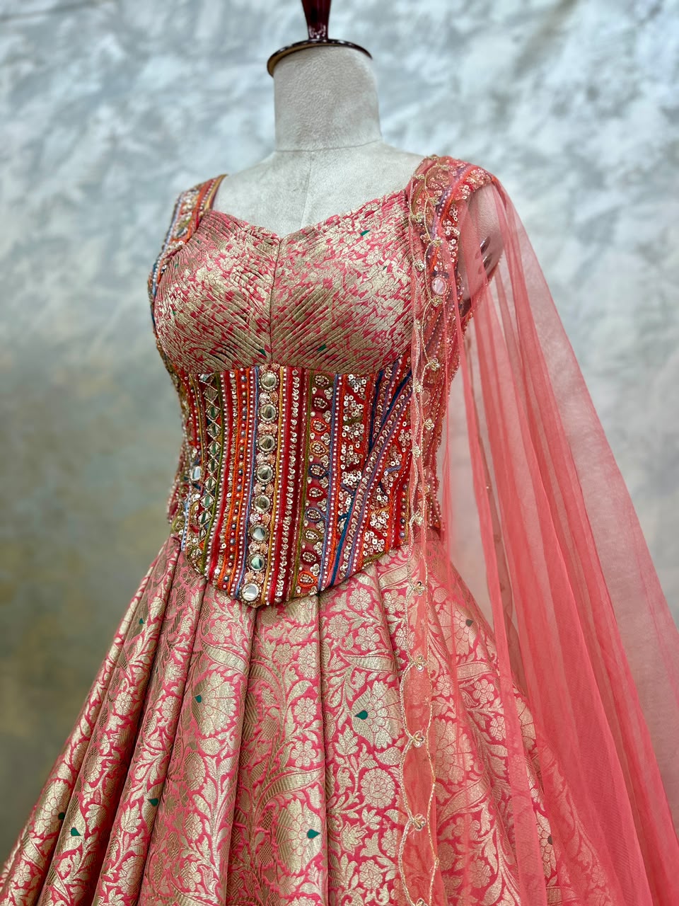 Peach Banaras Silk Lehenga