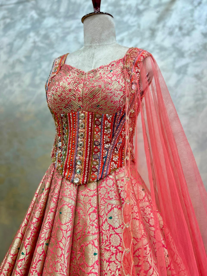 Peach Banaras Silk Lehenga