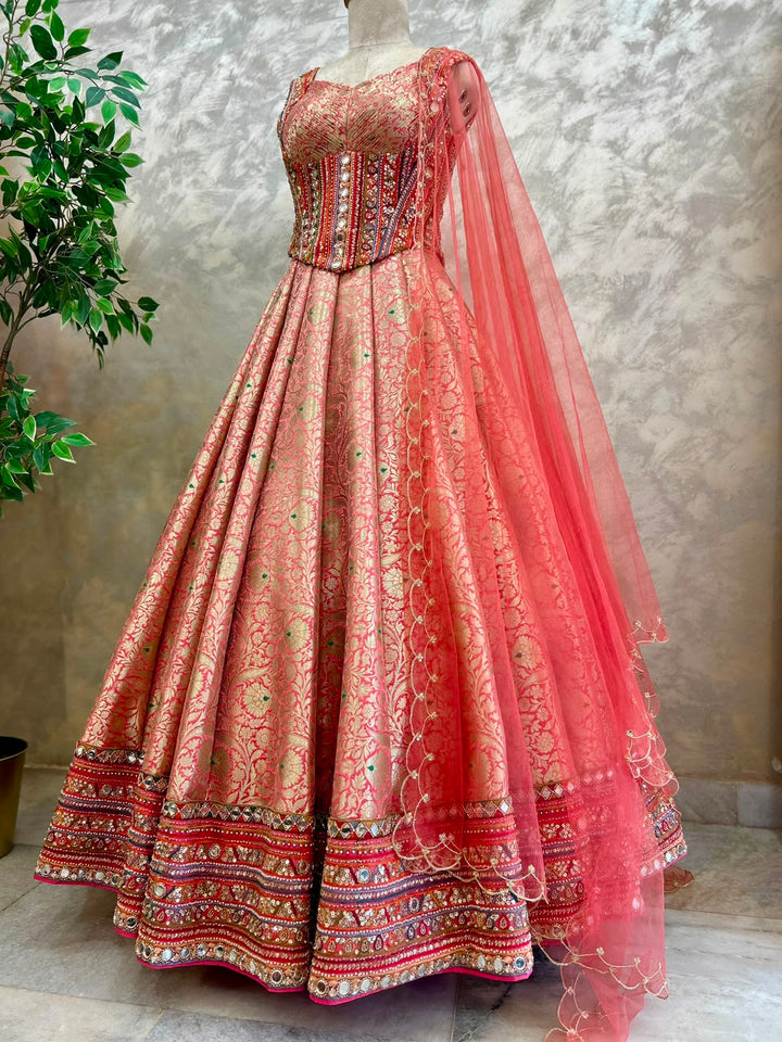 Peach Banaras Silk Lehenga