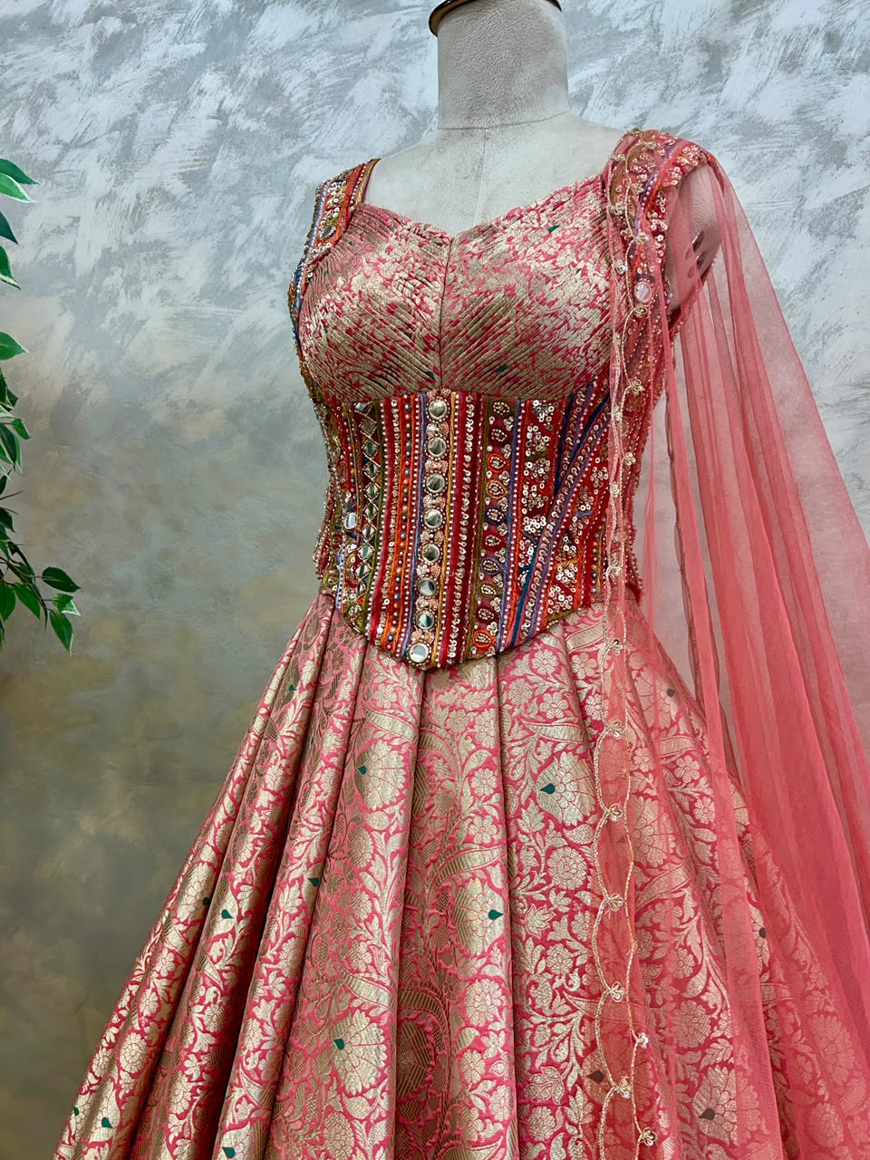 Peach Banaras Silk Lehenga