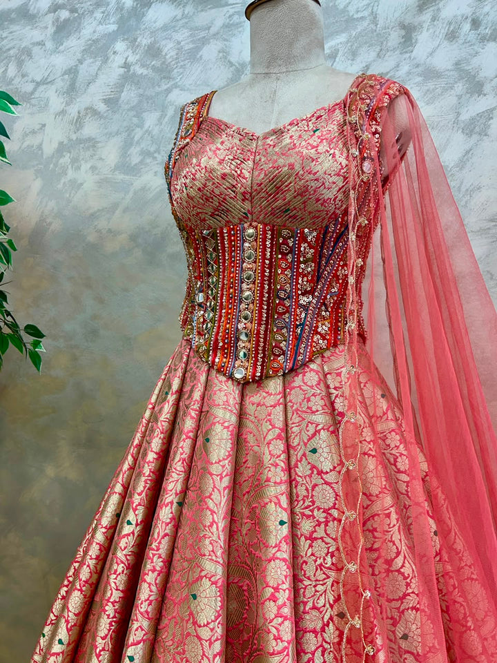 Peach Banaras Silk Lehenga
