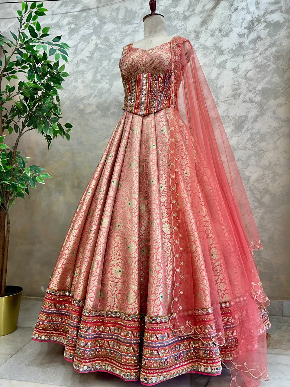 Peach Banaras Silk Lehenga