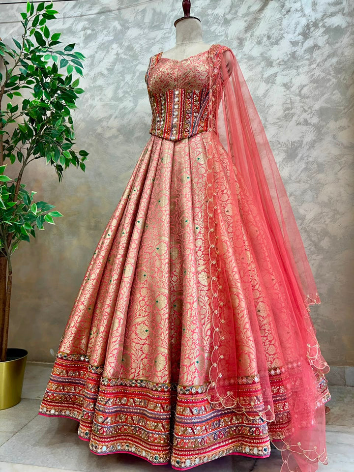 Peach Banaras Silk Lehenga