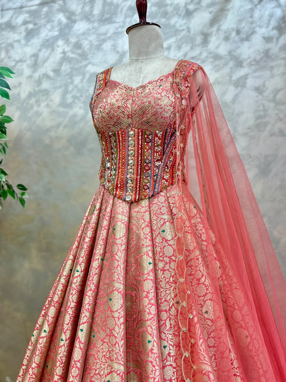 Peach Banaras Silk Lehenga