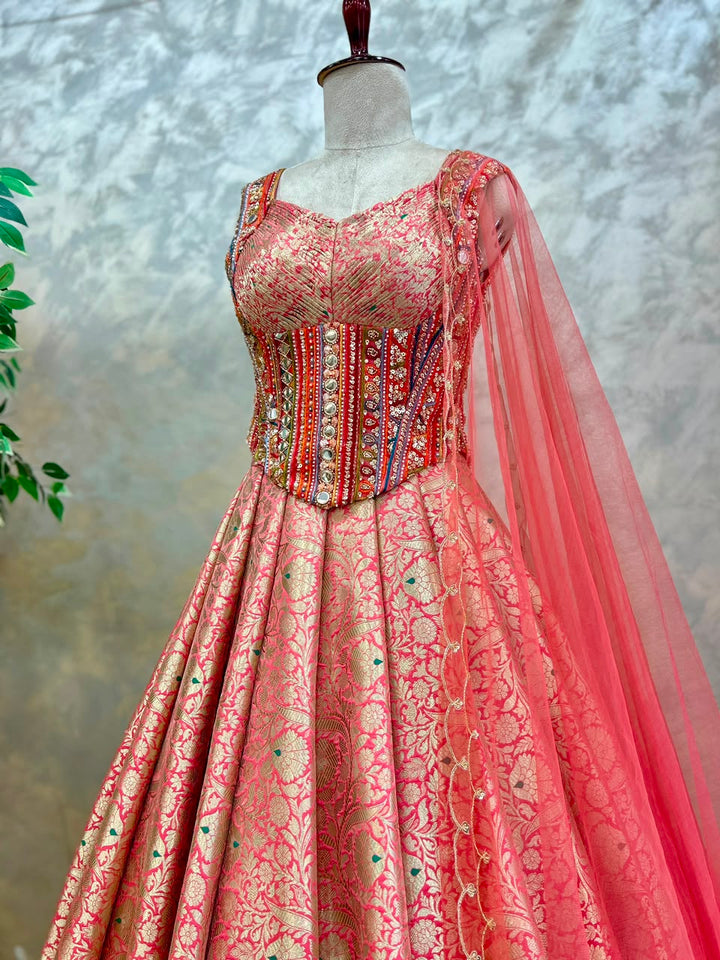 Peach Banaras Silk Lehenga