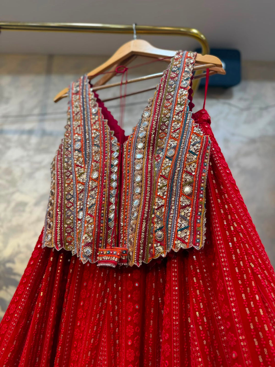 Red Chikankari Lehenga